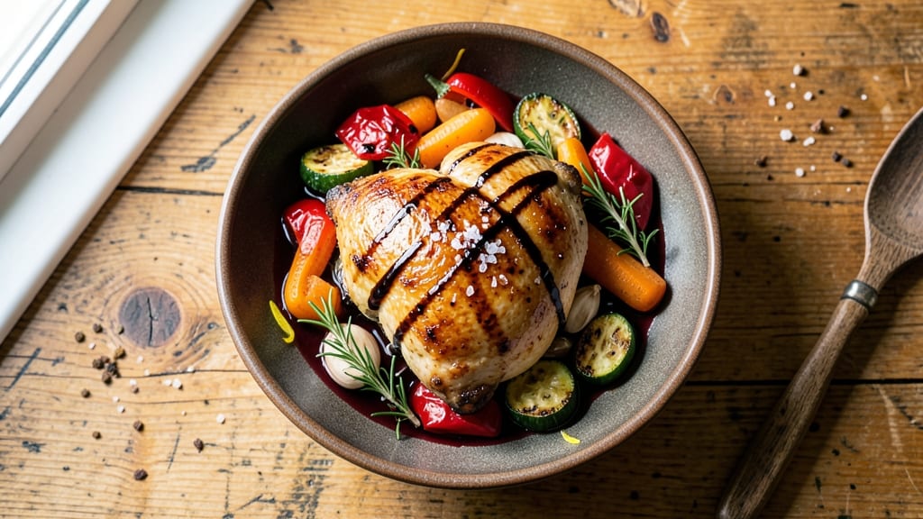 Balsamic Chicken With Roasted Vegetables Recipe: Caramelized Balsamic Glaze Meets Roasted Veggie Harmony
