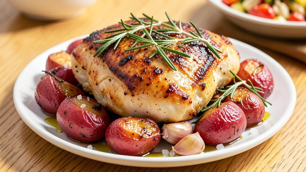 Baked Chicken Breast and Red Potatoes Recipe: Rosemary-Kissed Crispy Skin and Fluffy Potatoes