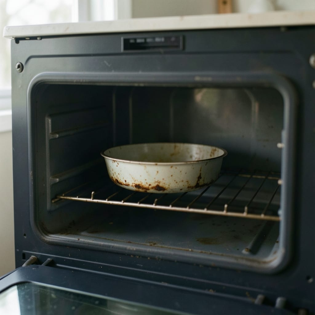 An ordinary home oven with one tin in it