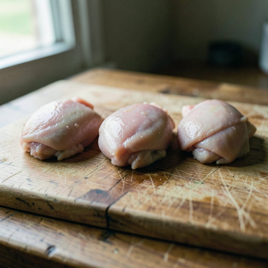 Three chops of different thickness, ready to be tested