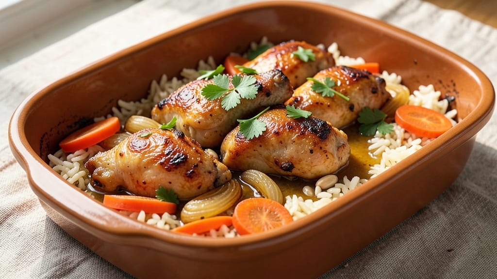 Baked Chicken and Rice Recipe With Chicken Broth: Savory One-Pot Harmony in 45 Minutes
